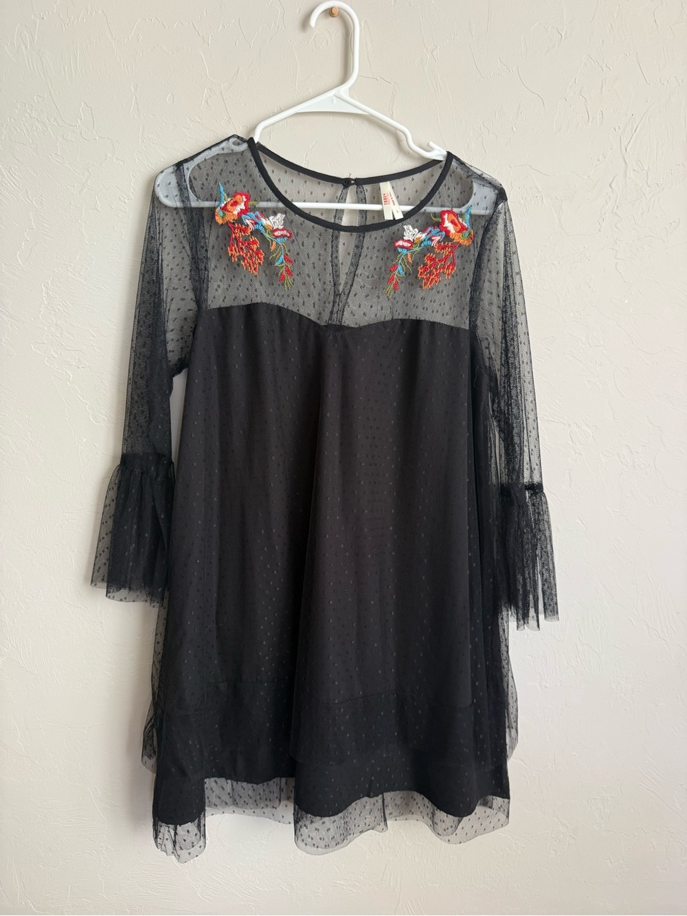 Black lace/mesh long sleeve dress w/embellishment